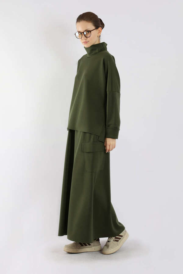 Yarım Balıkçı Yaka Cepli Spor Takım Haki - 3