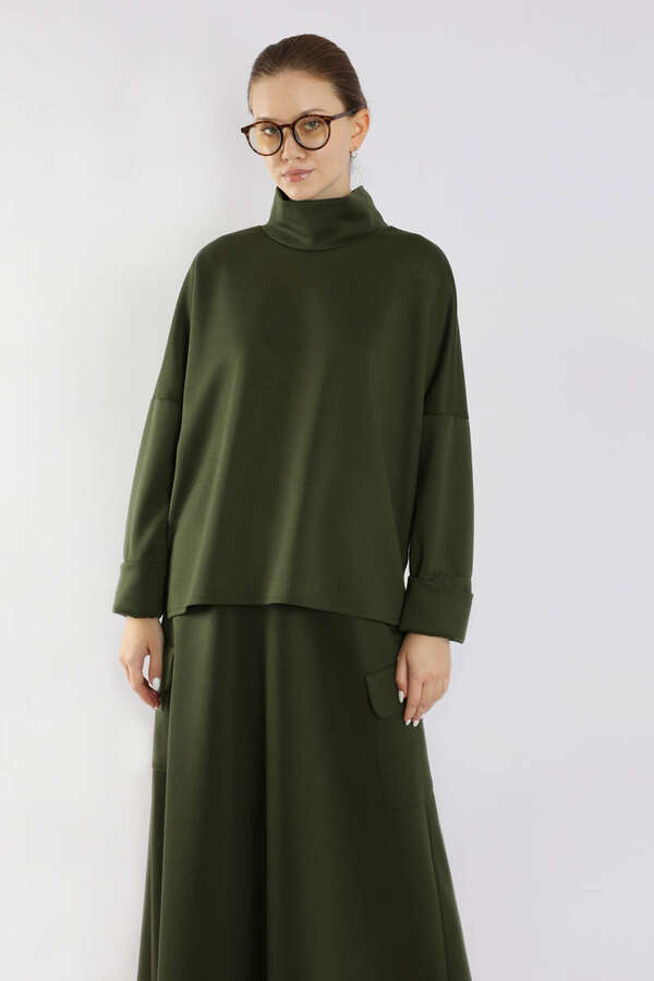 Yarım Balıkçı Yaka Cepli Spor Takım Haki - 5