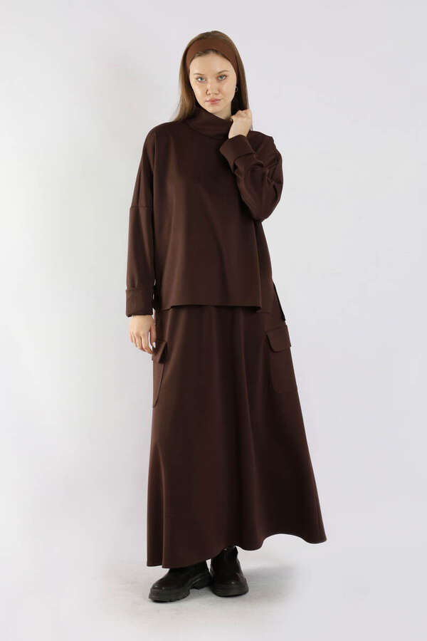 Yarım Balıkçı Yaka Cepli Spor Takım Kahverengi - 1