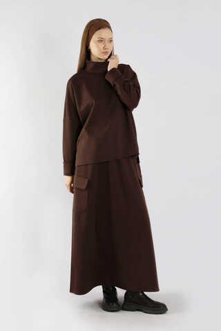 Yarım Balıkçı Yaka Cepli Spor Takım Kahverengi - 3