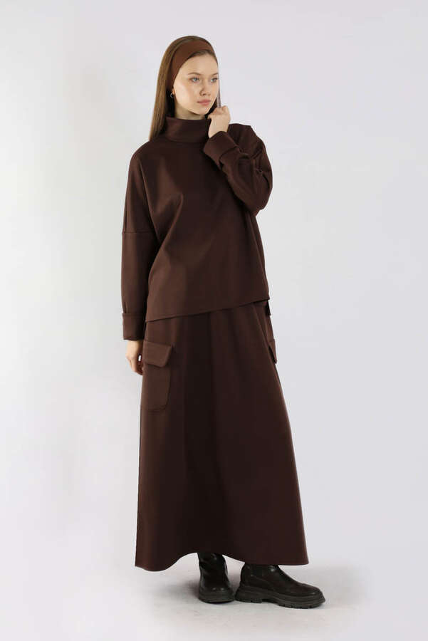 Yarım Balıkçı Yaka Cepli Spor Takım Kahverengi - 3