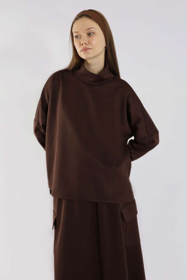 Yarım Balıkçı Yaka Cepli Spor Takım Kahverengi - 4