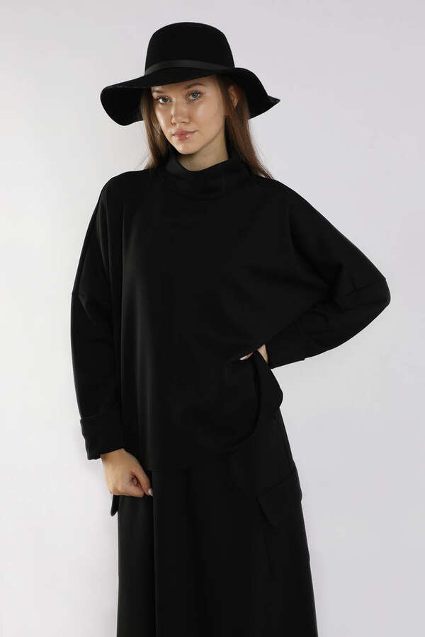 Yarım Balıkçı Yaka Cepli Spor Takım Siyah - 2