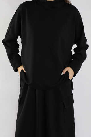 Yarım Balıkçı Yaka Cepli Spor Takım Siyah - 4