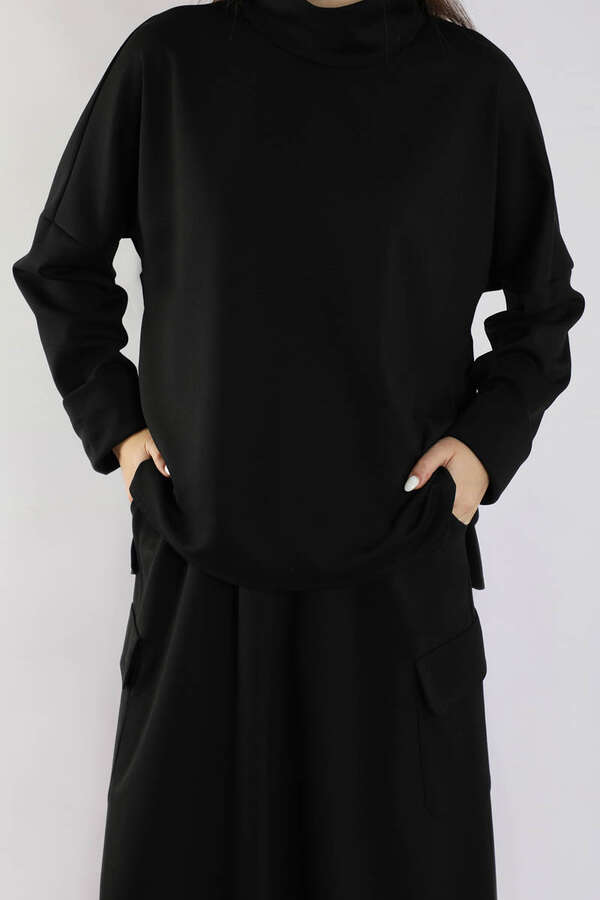 Yarım Balıkçı Yaka Cepli Spor Takım Siyah - 4