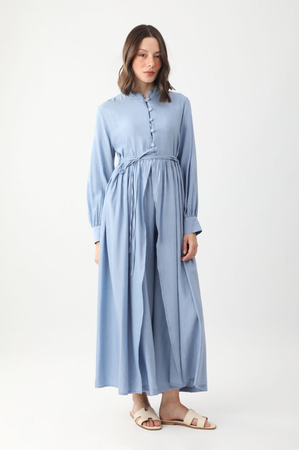 Yarım Düğmeli Abaya Takım Bebe Mavisi - 4