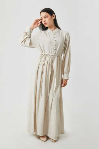 Yarım Düğmeli Abaya Takım Ekru - 3