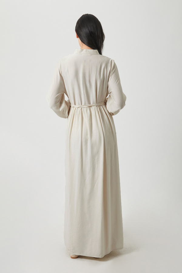 Yarım Düğmeli Abaya Takım Ekru - 13