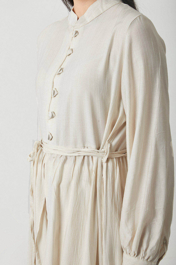 Yarım Düğmeli Abaya Takım Ekru - 7