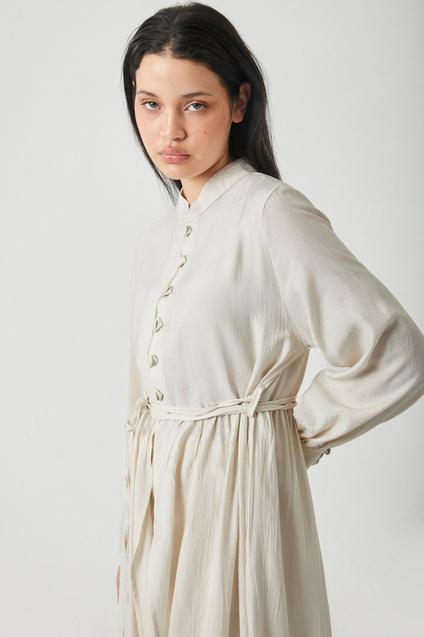 Yarım Düğmeli Abaya Takım Ekru - 8