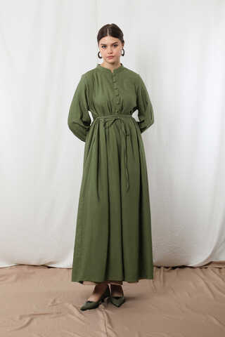 Yarım Düğmeli Abaya Takım Haki Bej - 2