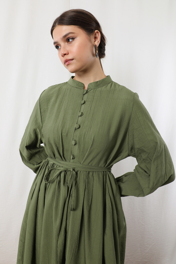 Yarım Düğmeli Abaya Takım Haki Bej - 5