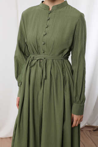 Yarım Düğmeli Abaya Takım Haki Bej - 6