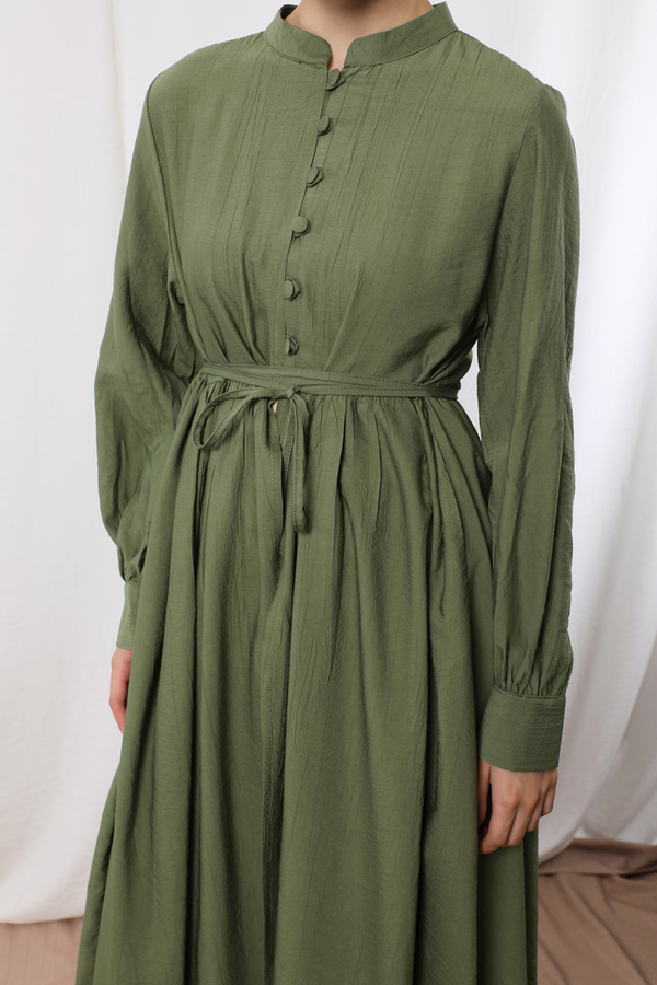 Yarım Düğmeli Abaya Takım Haki Bej - 6