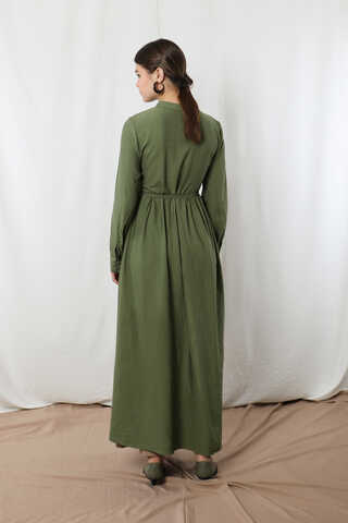 Yarım Düğmeli Abaya Takım Haki Bej - 7