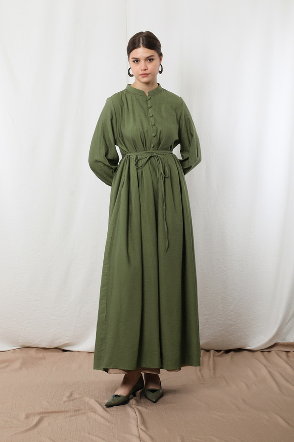 Yarım Düğmeli Abaya Takım Haki Bej - 2