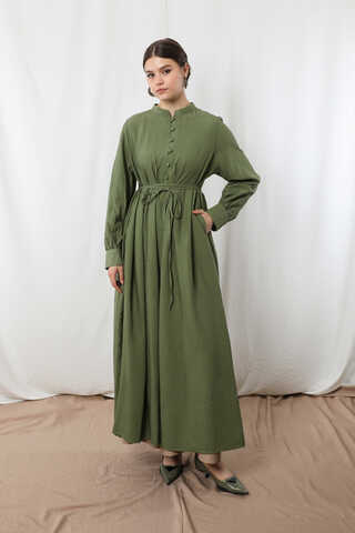 Yarım Düğmeli Abaya Takım Haki Bej - 4