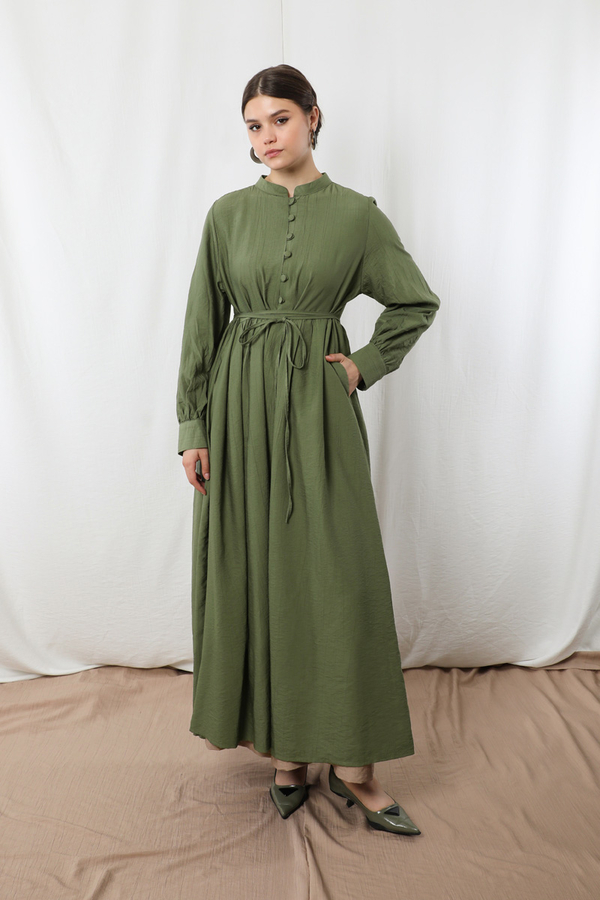 Yarım Düğmeli Abaya Takım Haki Bej - 4