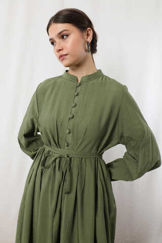 Yarım Düğmeli Abaya Takım Haki Bej - 5