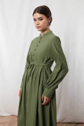 Yarım Düğmeli Abaya Takım Haki Bej - 3