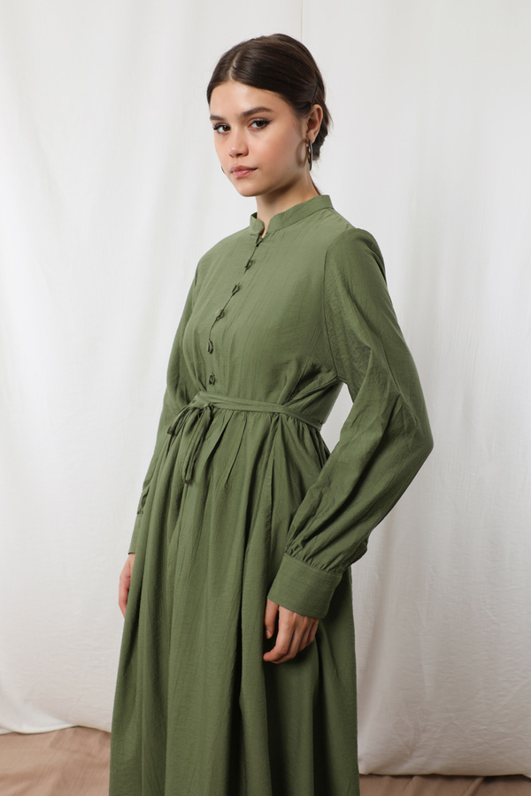 Yarım Düğmeli Abaya Takım Haki Bej - 3