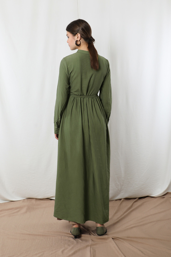 Yarım Düğmeli Abaya Takım Haki Bej - 7