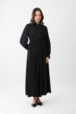 Yarım Düğmeli Abaya Takım Siyah - 1