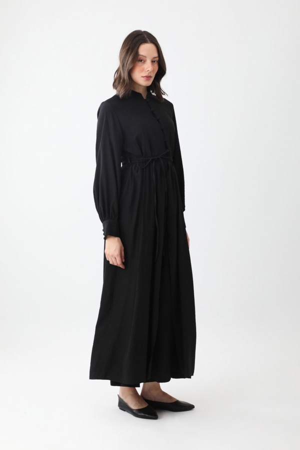 Yarım Düğmeli Abaya Takım Siyah - 2