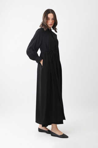 Yarım Düğmeli Abaya Takım Siyah - 3