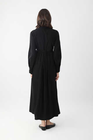 Yarım Düğmeli Abaya Takım Siyah - 7