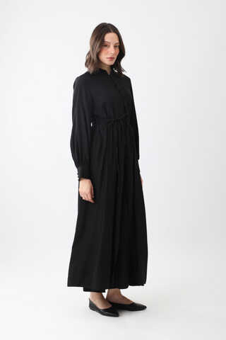 Yarım Düğmeli Abaya Takım Siyah - 2