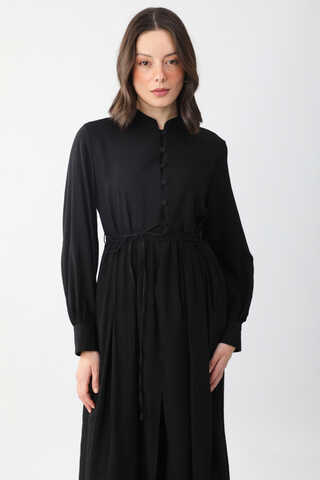 Yarım Düğmeli Abaya Takım Siyah - 4