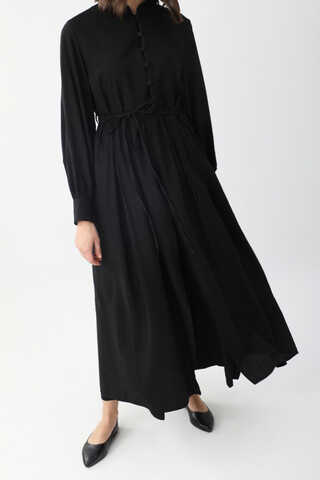 Yarım Düğmeli Abaya Takım Siyah - 6