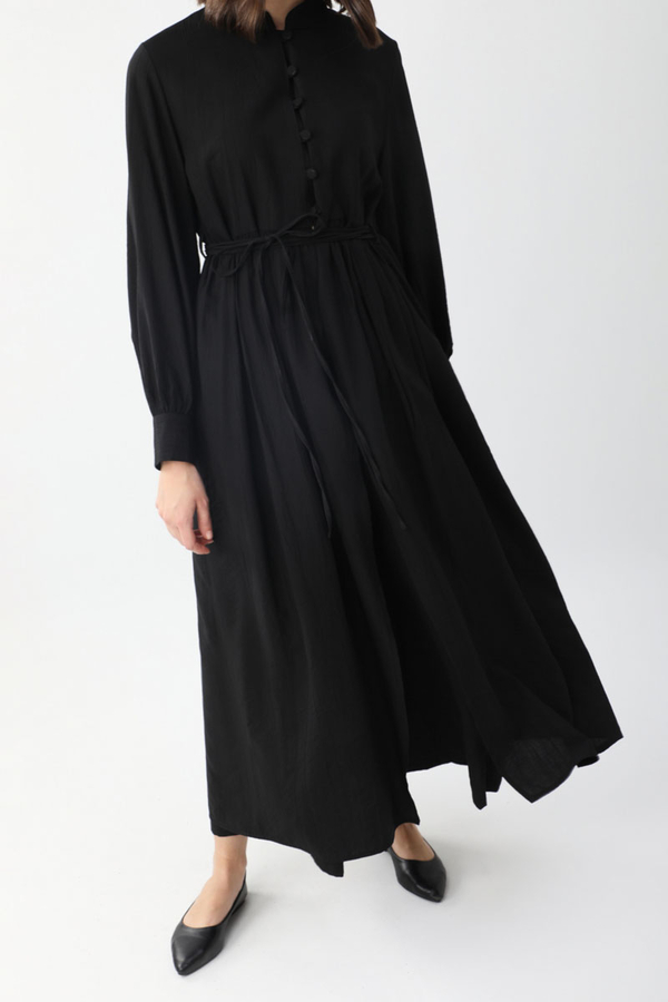 Yarım Düğmeli Abaya Takım Siyah - 6