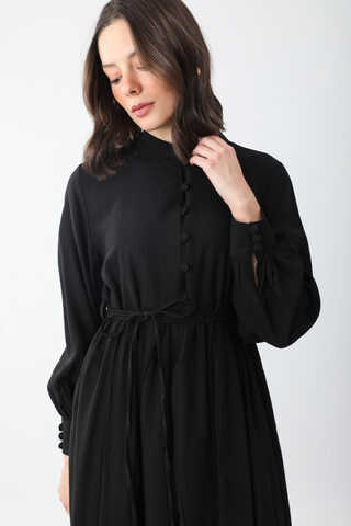 Yarım Düğmeli Abaya Takım Siyah - 5