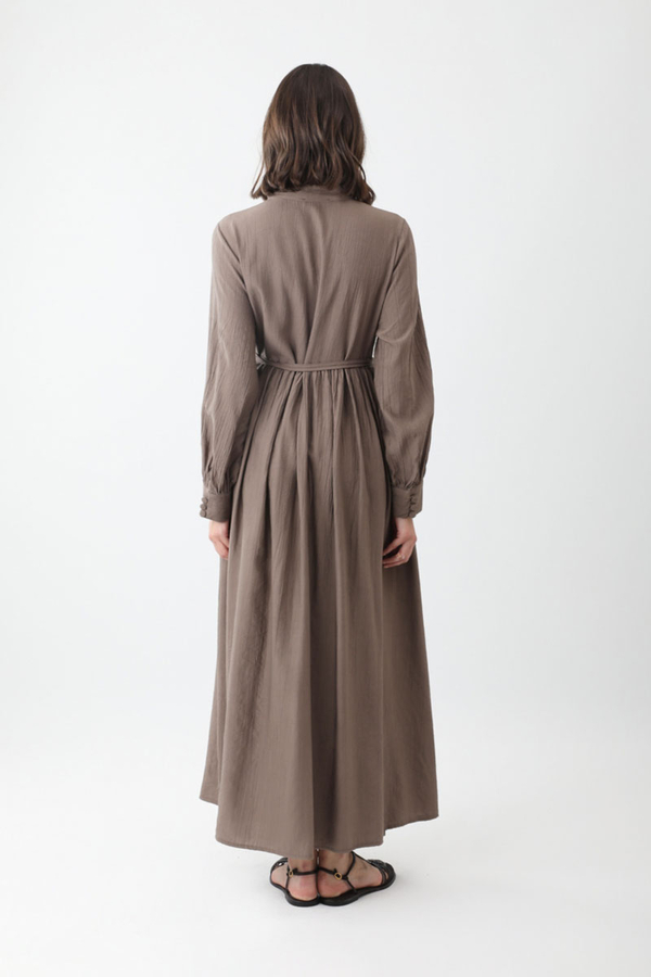 Yarım Düğmeli Abaya Takım Toprak - 7