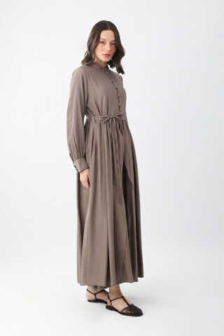 Yarım Düğmeli Abaya Takım Toprak - 3