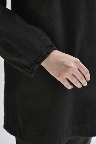 Yarım Düğmeli Denim Tunik Siyah - 7