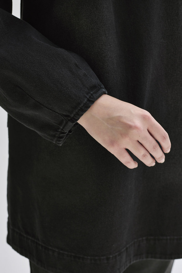 Yarım Düğmeli Denim Tunik Siyah - 7