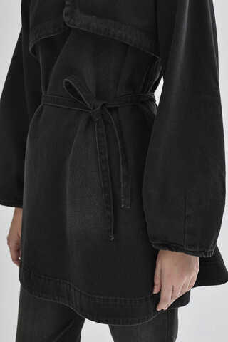 Yarım Düğmeli Denim Tunik Siyah - 2