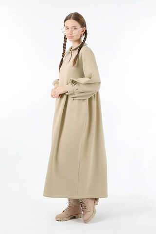 Yarım Düğmeli Gömlek Yaka Elbise Taş - 3