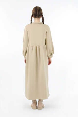 Yarım Düğmeli Gömlek Yaka Elbise Taş - 6