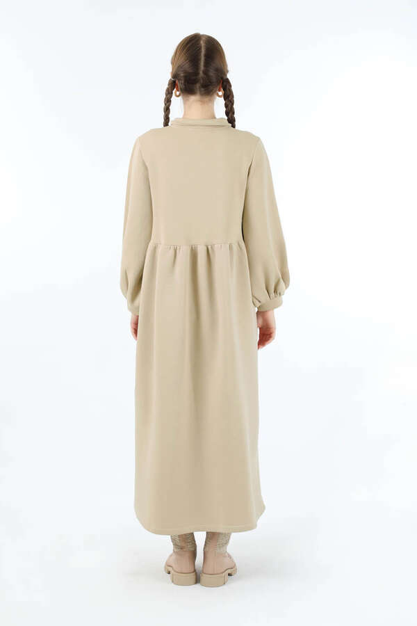 Yarım Düğmeli Gömlek Yaka Elbise Taş - 6