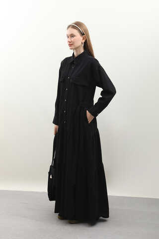 Yarım Düğmeli Kot Elbise Siyah - 3