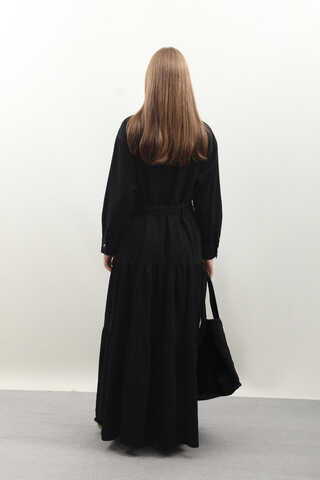 Yarım Düğmeli Kot Elbise Siyah - 10