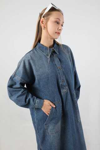 Yarım Düğmeli Kot Tunik Mavi - 2