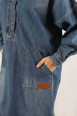 Yarım Düğmeli Kot Tunik Mavi - 4