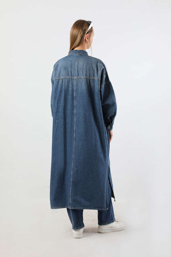 Yarım Düğmeli Kot Tunik Mavi - 6