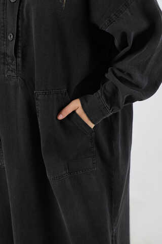 Yarım Düğmeli Kot Tunik Siyah - 4