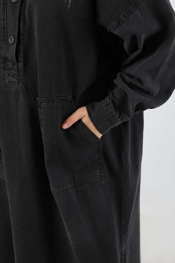 Yarım Düğmeli Kot Tunik Siyah - 4
